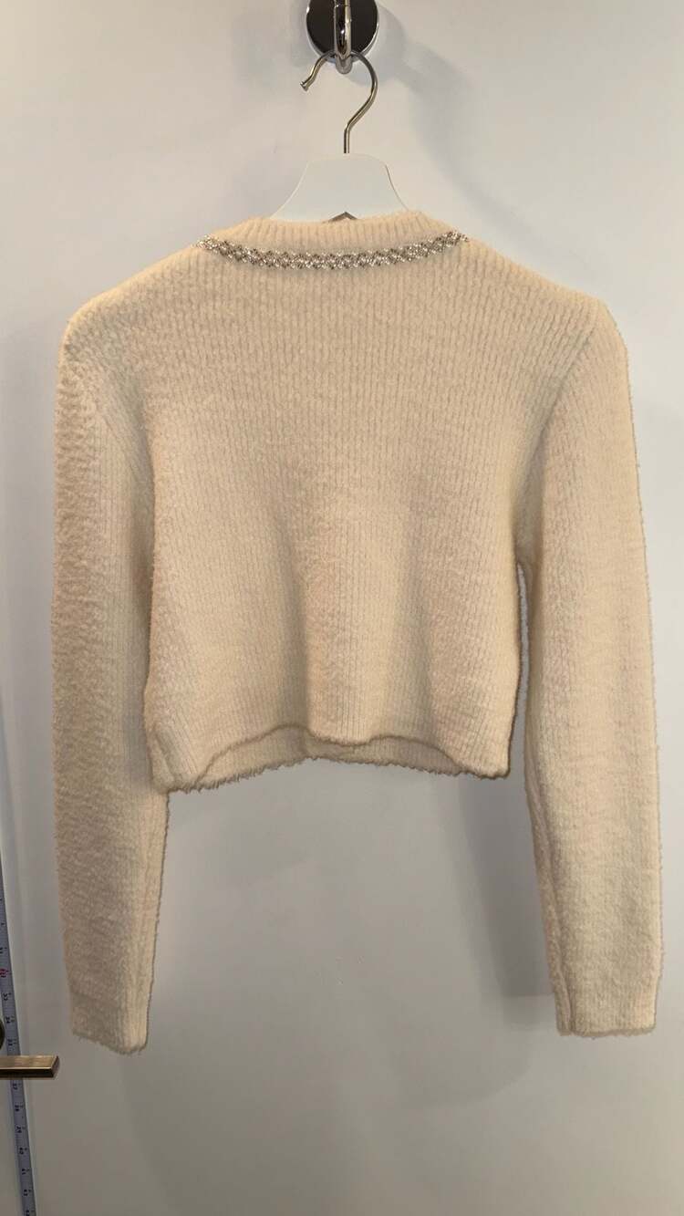 House of Harlow 1960 Embellished Cropped Cardigan Sweater Cream Size XS - Picture 4 of 5